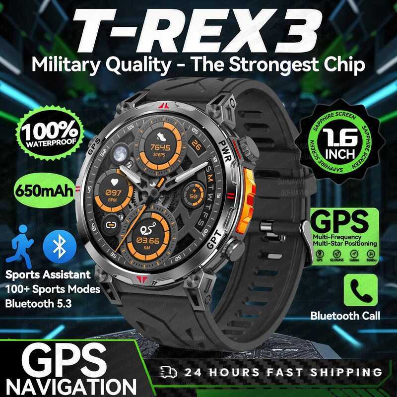 2025 ใหม่ TANK 650mAh แบตเตอรี่ขนาดใหญ่ทนทานสมาร์ทนาฬิกา GPS เข็มทิศ 10ATM กันน้ําบลูทูธโทรกีฬา Smar