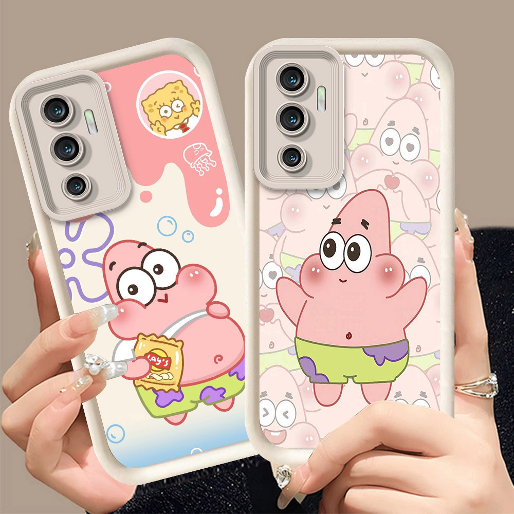 Q-5 SpongeBob ขาวดำเคสโทรศัพท์หรับ VIVO IQOO V19 Y52 V23E Y72 V23 Y75 Y75S Z3 5G ปกสีชมพู