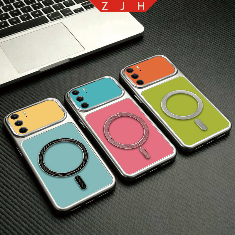 สําหรับRealme C75 C175X C100 C100X C100i 4Gเคสโทรศัพท์ออกแบบใหม่สีดําผงเงินแม่เหล็กดูดคู่Plicingฐานส