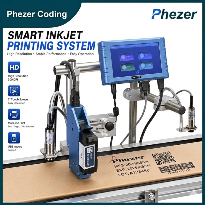 For hp Phezer Online Inkjet Printer P260E plus Coding and Marking  Label Printer QR Code Barcode Nu