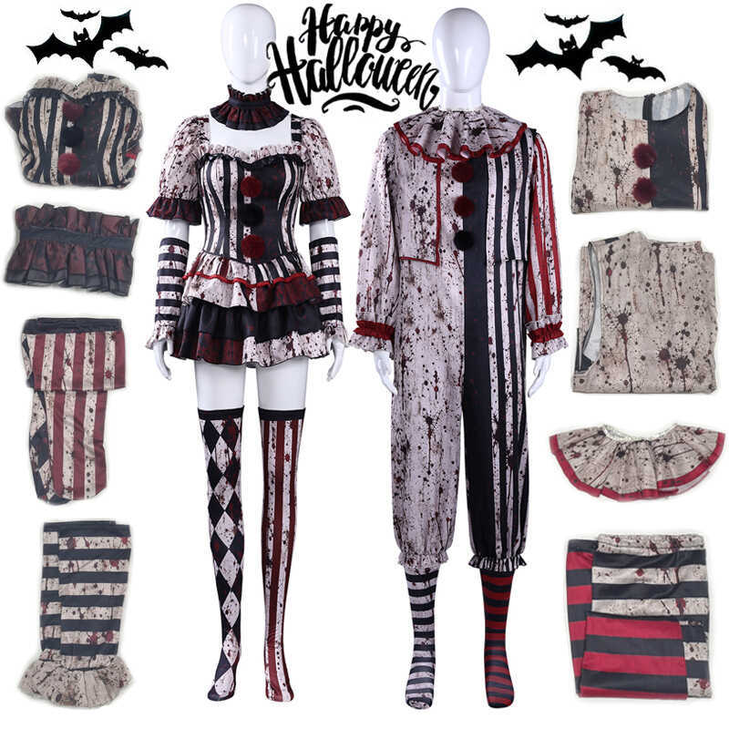 The Cosplay Costume Horror Joker Clown Suit Full Set Halloween Party Role Play Outfit for Men Women