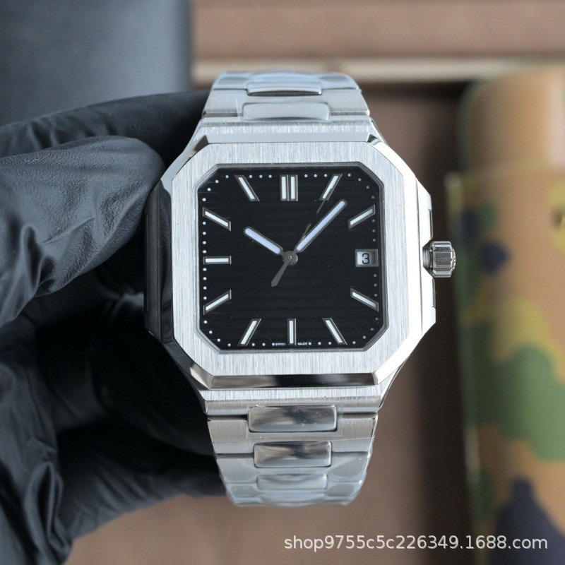 สินค้าขายดี❤ เวอร์ชั่นเกาหลี Parrot Square Parrot Snail นาฬิกา 5821 ผู้ชายอัตโนมัติสแตนเลสปฏิทิน Lum