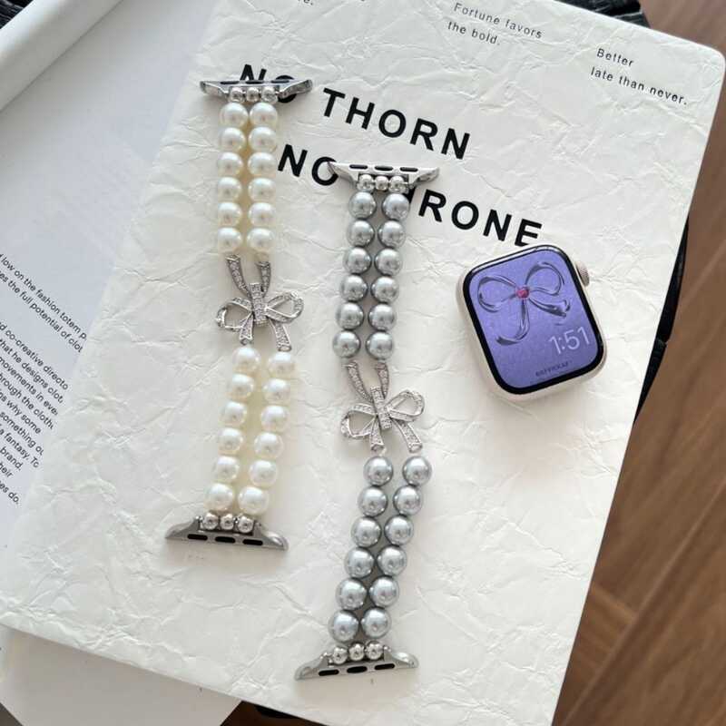 โบว์เพิร์ลสายรัดลูกปัดยืดหยุ่นเหมาะสําหรับ applewatch Apple Watch iwatch11 รุ่น 7654SE