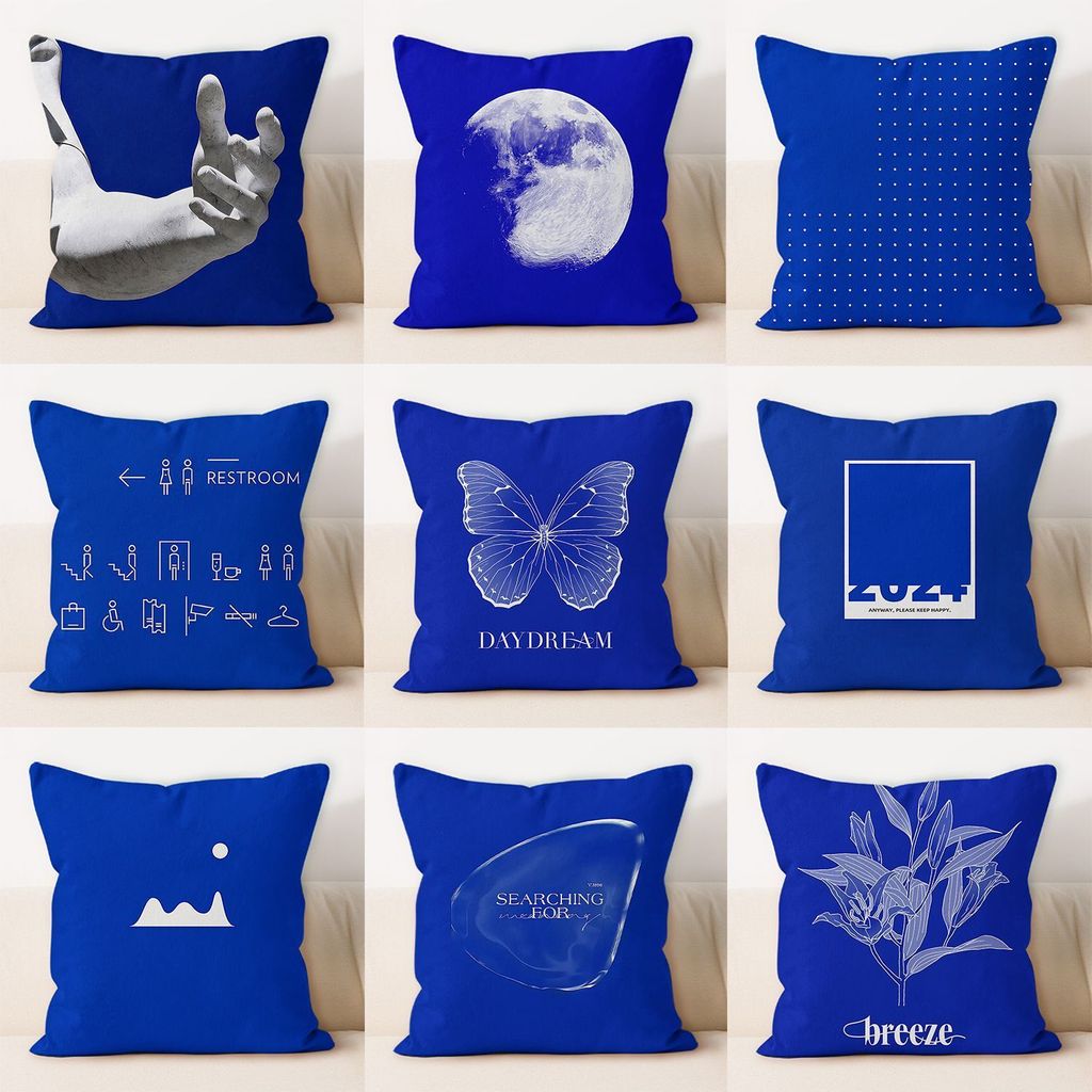 Ins Simple Klein Blue Pillow Home โซฟาหมอนเอวหอพักสํานักงานหมอนพักกลางวัน