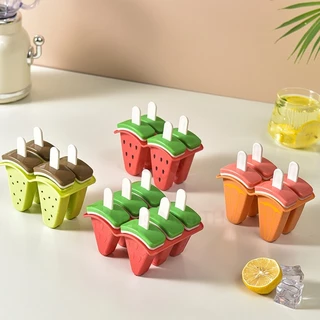 แม่พิมพ์ไอศกรีม 4 ช่อง DIY ซิลิโคน พร้อมฝาปิด แม่พิมพ์ไอติมแตงโม ถาดทำน้ำแข็ง เครื่องมือทำไอศกรีมโฮมเมด