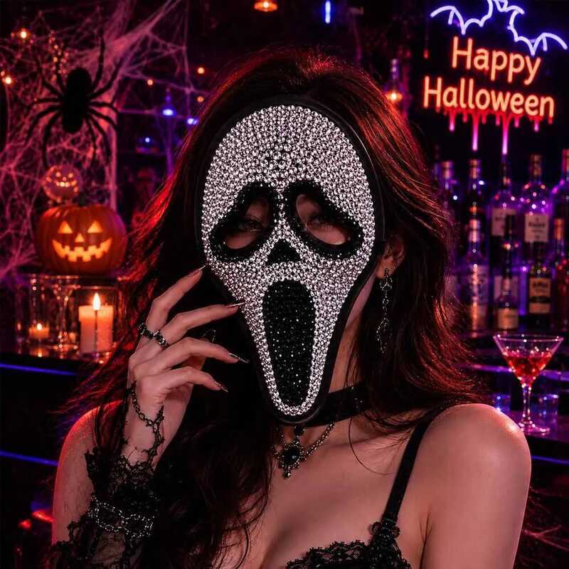 alloween Horror Glitter Scream Skull Clown Full Face  Cosplay Party Bar Costume Accessory for Women