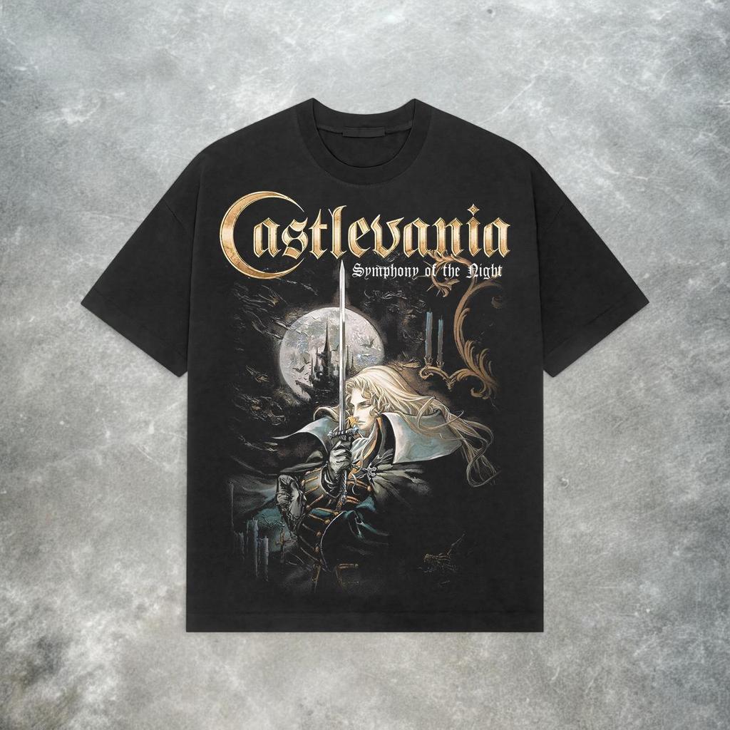 ผู้ชาย Vintage Gothic Castlevania Symphony of The Night T - เสื้อ Alucard กราฟิกแขนสั้นขนาดใหญ่ Tee 