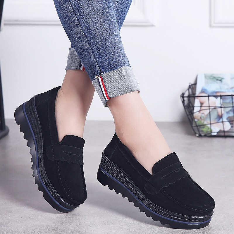 men Flats Platform Loafers Ladies Genuine Leather Comfort Wedge Moccasins Orthopedic Slip On Casual