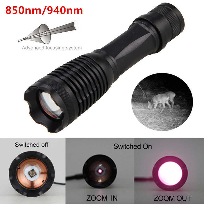 710อินฟราเรด Night Vision ไฟฉาย 850nm/940nm อลูมิเนียมมัลติฟังก์ชั่น 5W Telescopic ซูมไฟฉาย