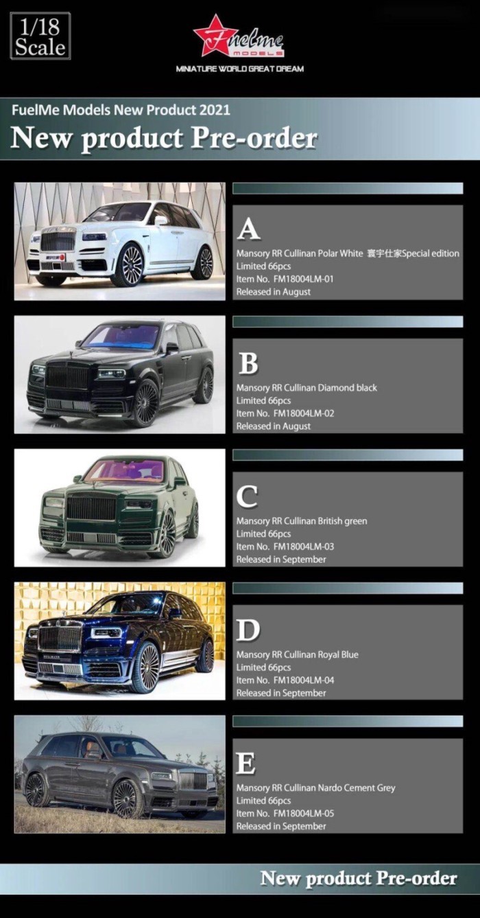 Fuelme Fuelme 1: 18 Rolls-Royce Corina MANSORY RR SUV โมเดลรถเรซิ่นออฟโรด