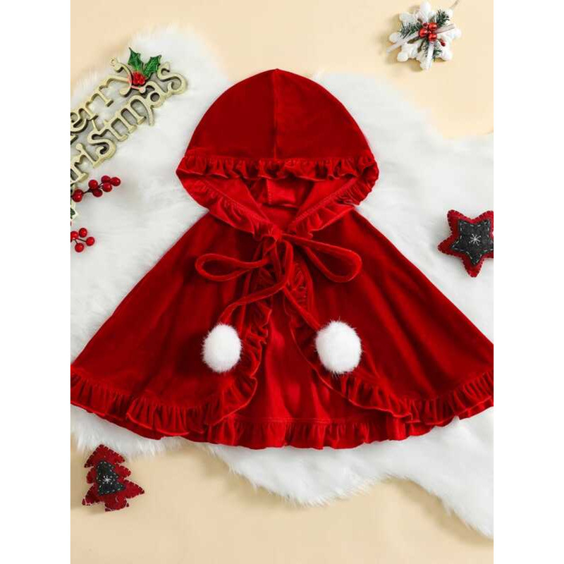 ชุดละครเวทีหนูน้อยหมวกแดง เสื้อกันหนาวสำหรับเด็กหนาๆ พร้อมฮOODIE สั้นและ숄สำหรับฮาโลวีン