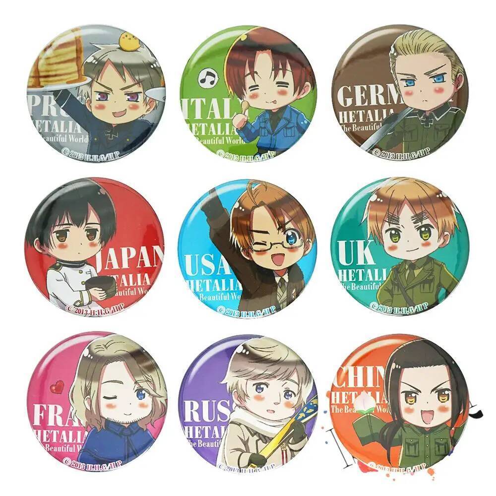 Axis Power HETALIA Anime badge The World Twinkle อิตาลีฝรั่งเศส USA UK สเปน Prussia Badge เข็มกลัด P