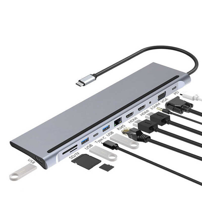 ยูเอสบี 3. 0 Dual H DM IT Multi-Screen Display Notebook Docking Station y pic 12-in-1 Hub