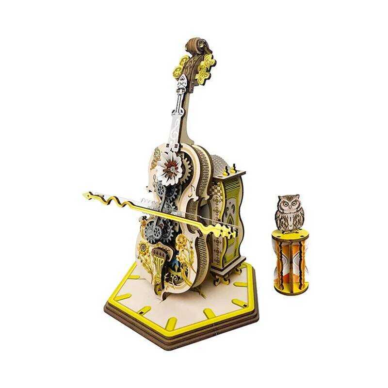 A64Z 3D Puzzle Cello Wooden Model Kit พร้อมกล่องดนตรีสําหรับผู้ที่ชื่นชอบการและผู้ที่ชื่นชอบ DIY