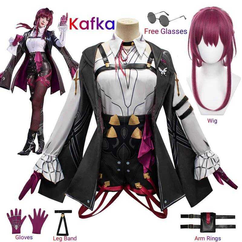ชุดคอสเพลย์ Honkai Star Rail ชุดคอสเพลย์ Honkai Kafka ชุดปาร์ตี้ฮาโลวีนพร้อมวิกผม ชุดยูนิฟอร์ม Kafka