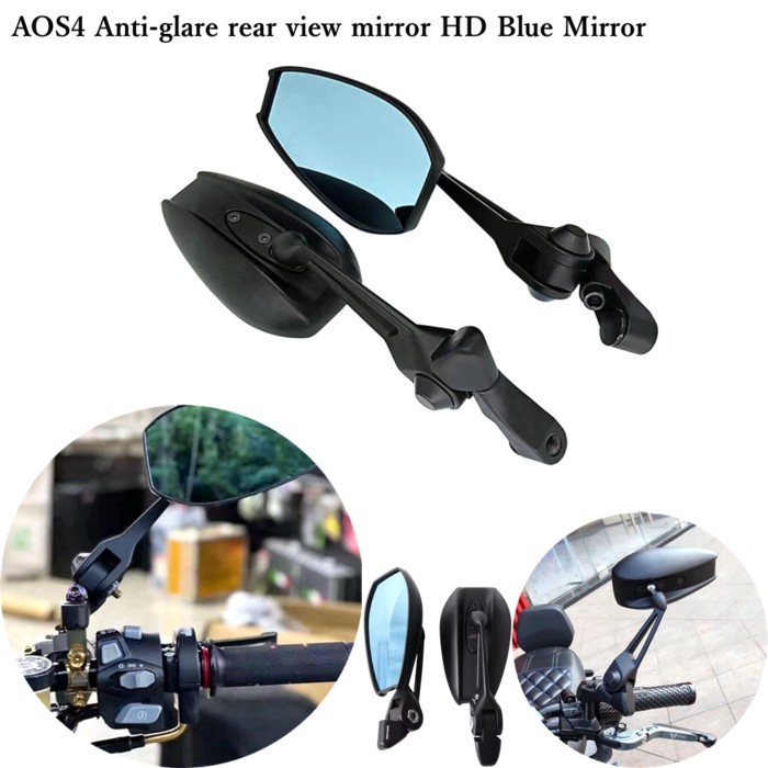 Motorcycle Mirror Scooter E-Motorcycle HD Blue Mirror Wide Angle Adjustable Side Rearview Mirrors B