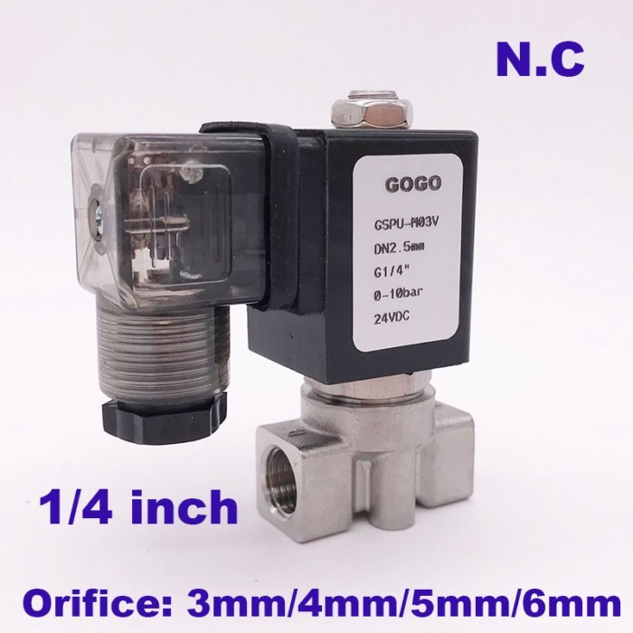 GOGO 0-16bar/10bar/5bar/3bar 2 way SS304 water solenoid valve normally close Port G1/4" Orifice 3mm