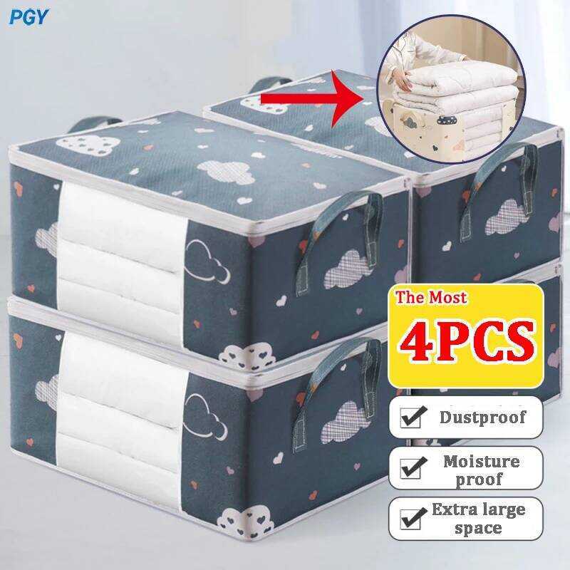 A Big Capacity Storage 4/2/1Pcs Quilt Clothes Dust Proof Organizer Duvet Blanket Sorting S Luggage
