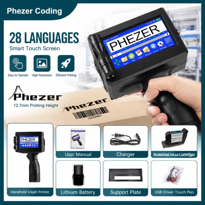 Phezer P15 Handheld Inkjet Printer 12.7/25.4mm Portable Label Printer Expiry Date Batch Code Logo Q