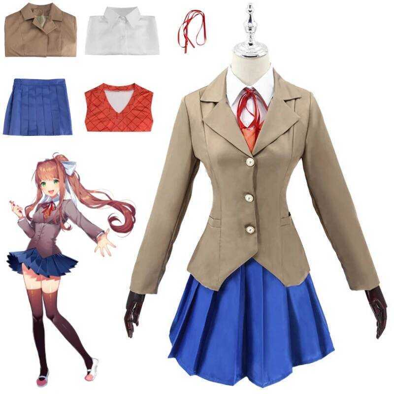 W Game Doki Doki Literature Club Monika Cosplay Sayori Yuri Natsuki Cosplay Costume Wig Set School
