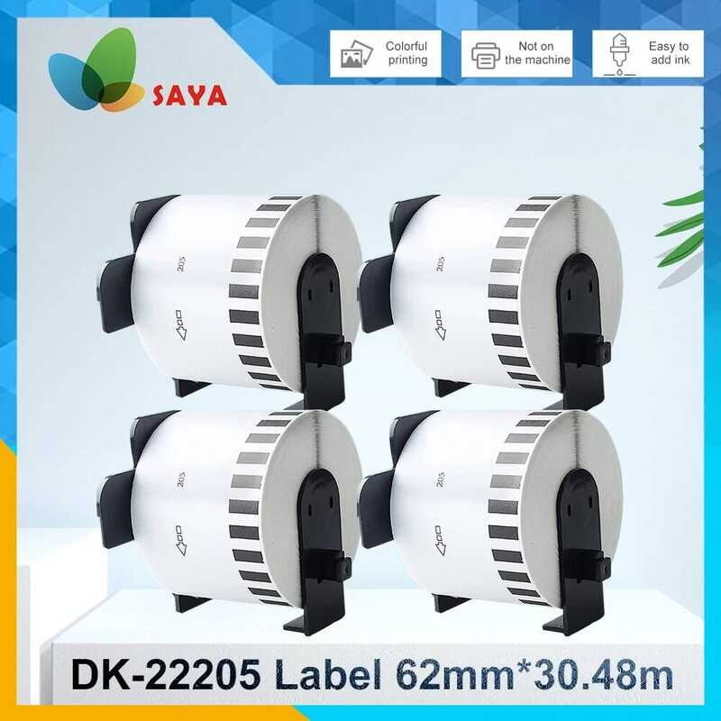 4 ม้วน DK-22205 dk2205 ป้ายกระดาษความร้อน 62 มม. x 30.48 ม. ต่อเนื่องสําหรับ Brother QL-500/500A/550