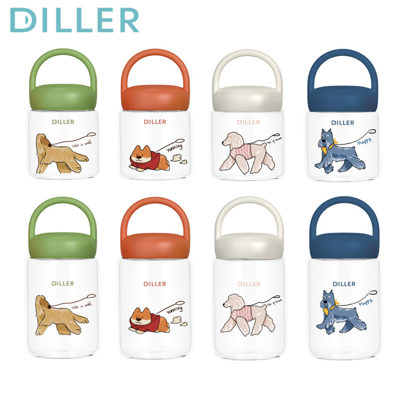 Diller ขวดแก้วพร้อมที่จับถ้วยน้ําผลไม้แก้ว Borosilicate 280/420ml 399MLH586