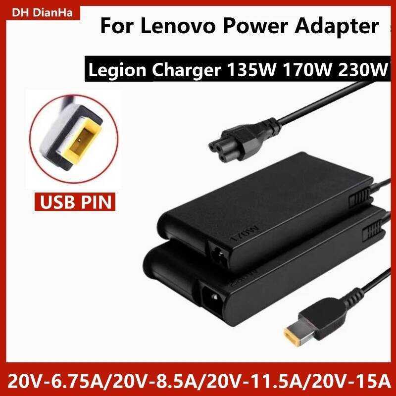 135W 170W 230W USB Sqre PIN สําหรับ Lenovo Legion R/Y7000 P9000K แล็ปท็อปอะแดปเตอร์ 20V6.75A 20V8.5A