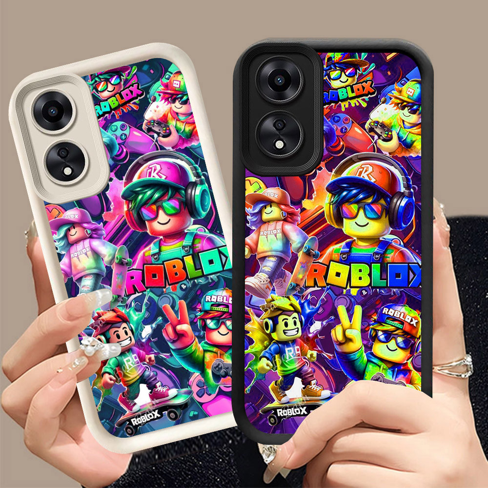 Q-36 Super Roblox ขาวดำเคสโทรศัพท์หรับ OPPO A58 A38 A17 A58X A78 A18 5G ปกสีชมพู
