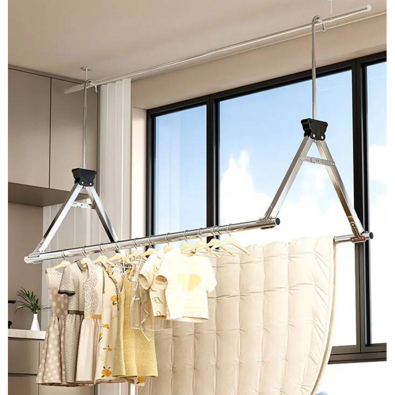 Yifeng Home ราวตากผ้า ราวแขวนผ้าเช็ดตัว บาร์คู่ ราวแขวนปรับยืดความยาวได้ ติดตั้งง่าย ประหยัดพื้นที่ 