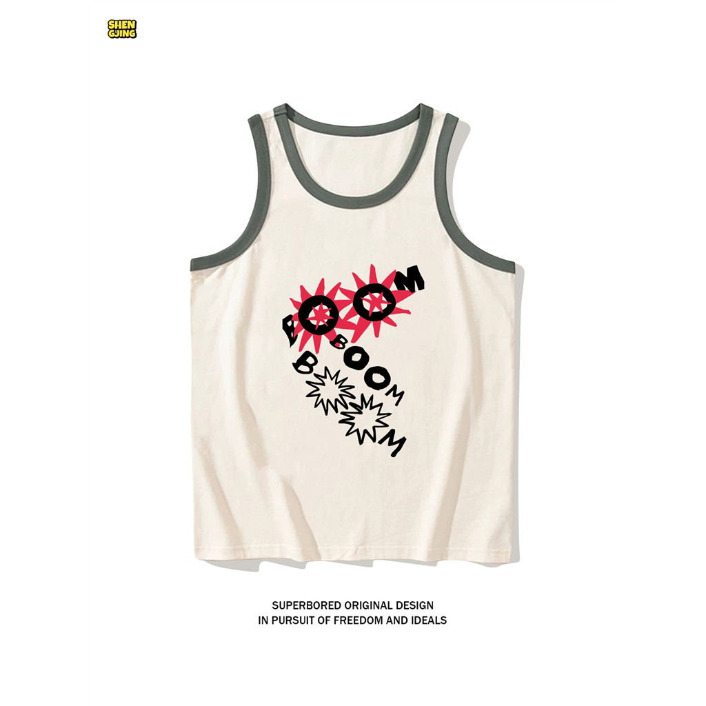 SJ-Street Style BOOM Explosion Star Grey Ringer โพลีเอสเตอร์ตาข่ายระบายอากาศเสื้อกล้าม