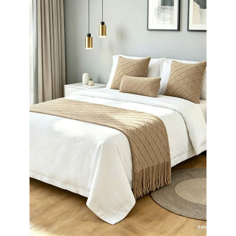 ☃ Modern Minimalist Luxury Hotel Bed Flag Tail Towel Pure Color Bedding Guest Room Bed Tail Cloth D