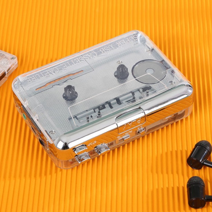 Fully Transparent Shell Tape Player Retro Old-Fashioned Cassette Player USB Music Player English Wa