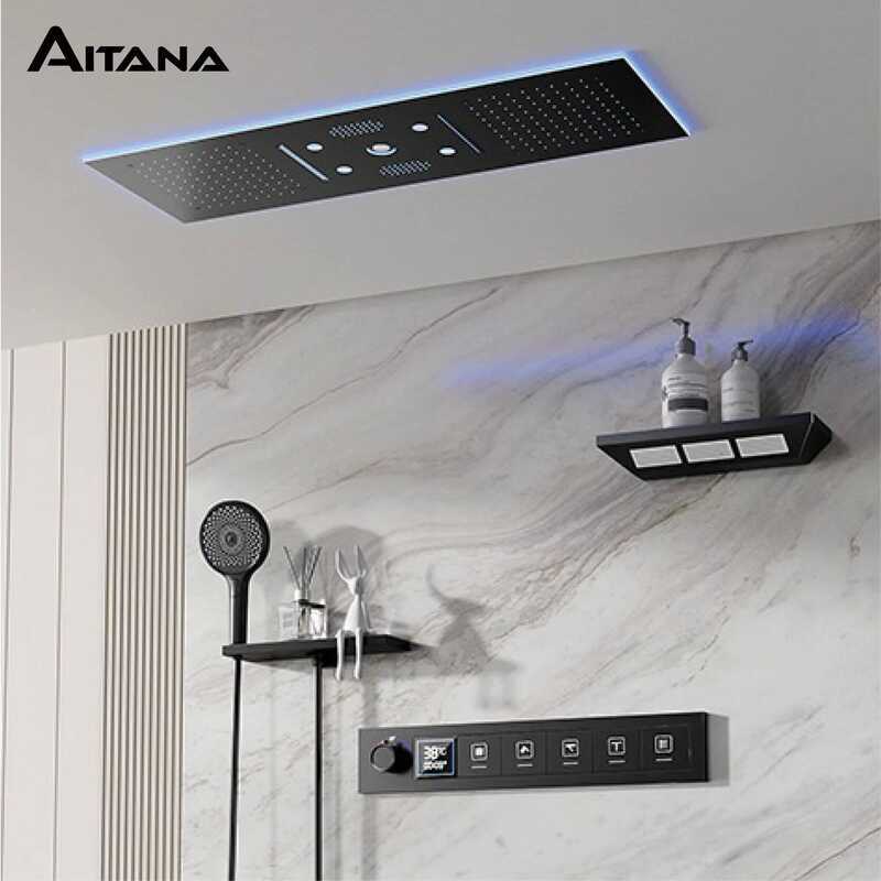 AITANA โลหะทองเหลือง จอแสดงผล LED ระบบฝักบัวเทอร์โมสแตติก ห้องน้ํา เพดาน ฝังปกปิดม่านยักษ์ สายฝน