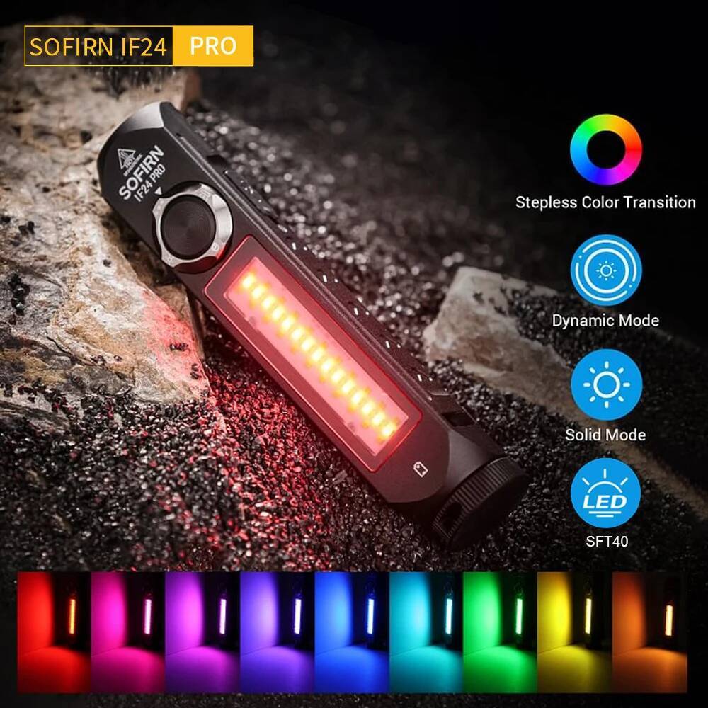 Sofirn IF24 Pro ไฟฉาย RGB ชาร์จไฟได้ ความสว่าง 1800 lm มีแม่เหล็กและโหมดแสงหลายแบบ