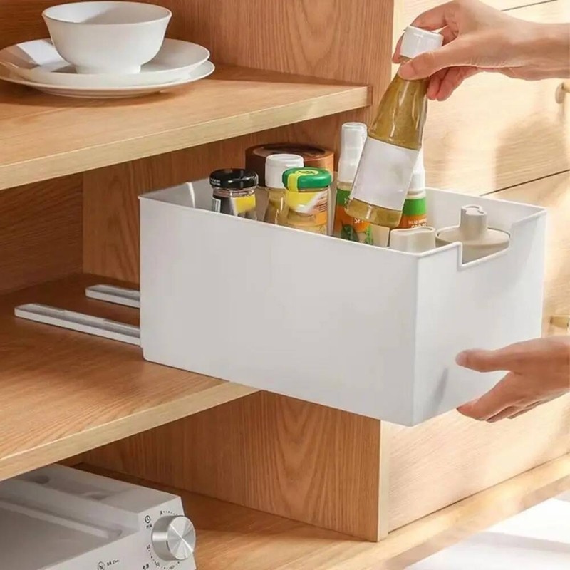 New Pull Out Cabinet Drawer Organizer Slide Plastic Storage Shelves Space Saving Rack