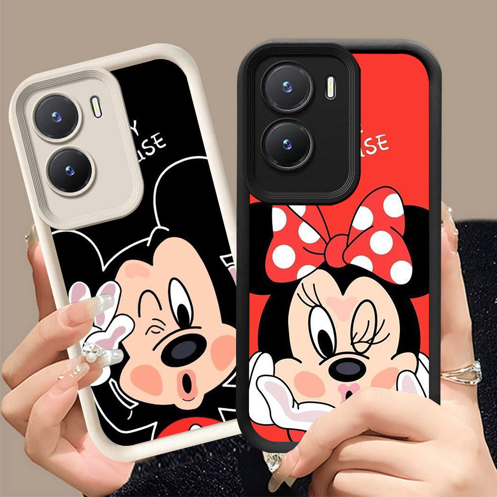 Q-15 Mic_key ขาวดำเคสโทรศัพท์หรับ VIVO IQOO Z7i Y01A Y02S Y15S Y15A Y16 Y01 ปกสีชมพู