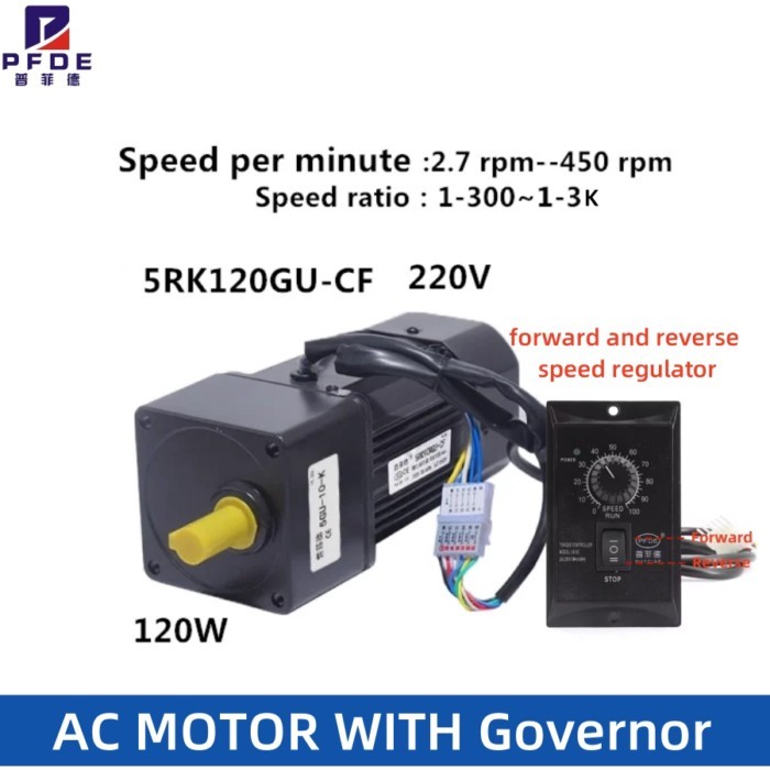 5RK120GU-CF 220V AC Geared Motors 120W Induction Small Machine 2.7rpm-450rpm 500K-3K forward and re