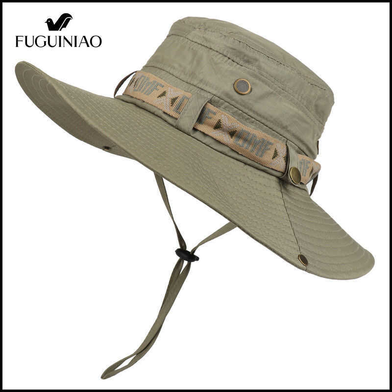 en Bucket Outdoor  Protection Wide Brim Panama Safari Hiking Mesh Fisherman Hat Beach Sunscreen Cap