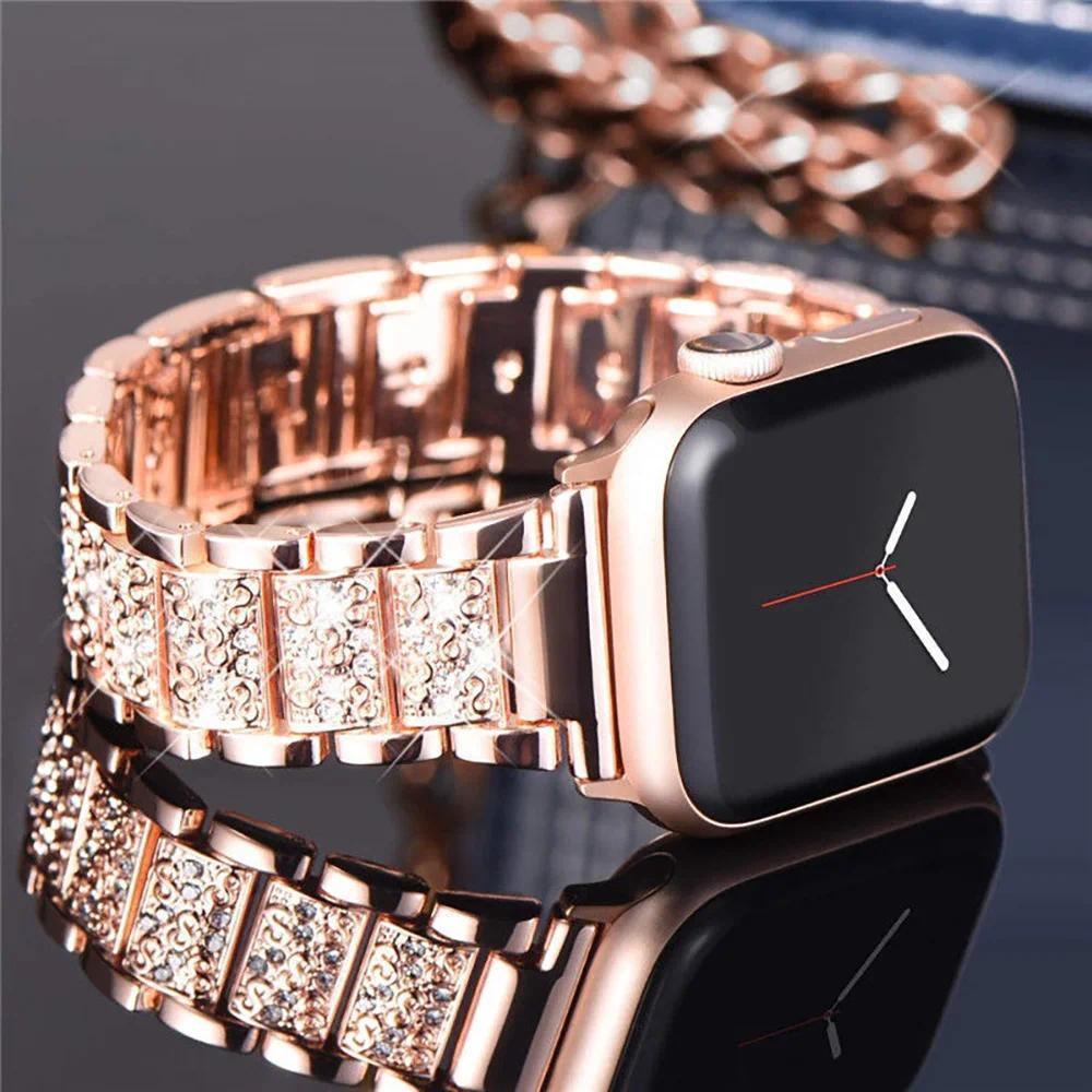 เพชรฝาครอบสายโลหะสําหรับ Apple Watch IWatch Ultra/SE 3 2 Series 12 11 10 9 8 7 6 49 มม.46 มม.45 มม.4