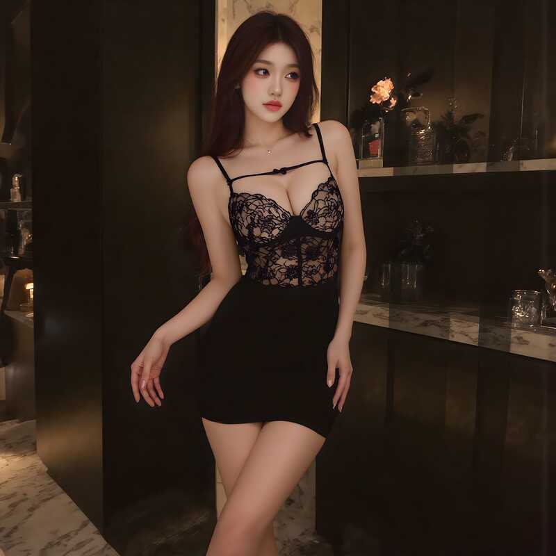 Juyou ชุดชั้นในลายลูกไม้สำหรับนอน มีแผ่นเสริมหน้าอก เดรสเชิ๊ตเตอร์เนชัน พาッション A865