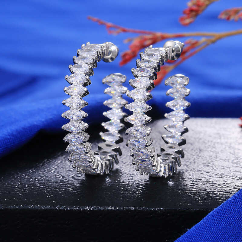 Cao Shi สร้อยคอแฟชั่นชุบแพลทินัม ต่างหูทรงวงกลมขนาดใหญ่ ออกแบบเรียบง่าย