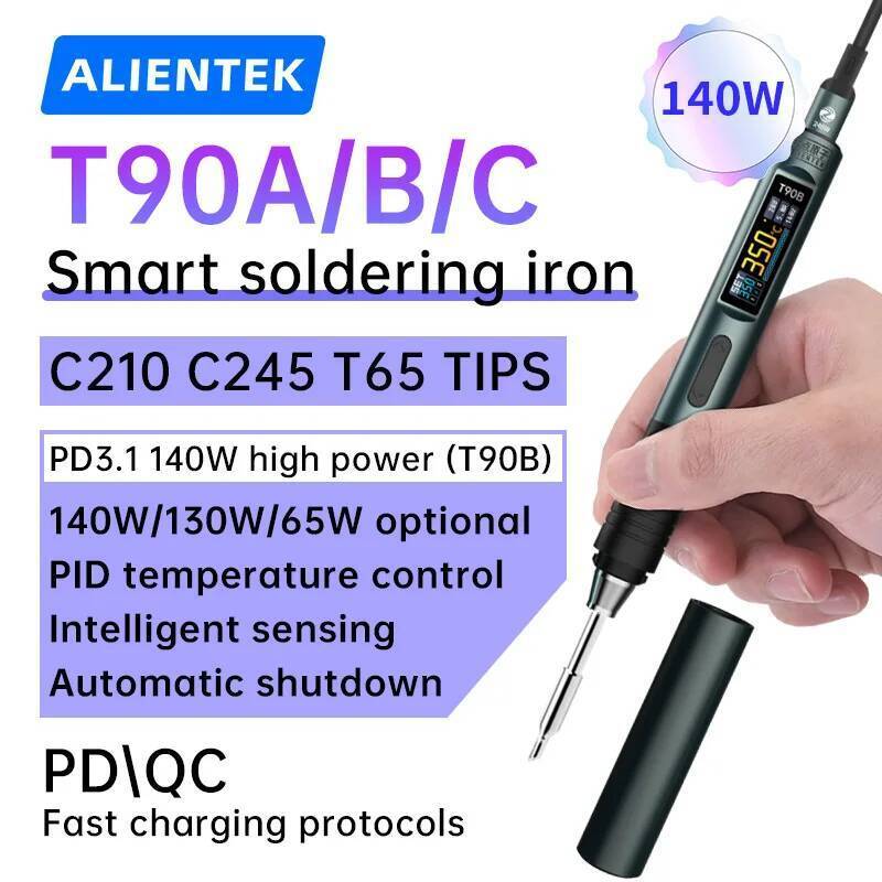 TA ALIENTEK T90 140W PD ชุดหัวแร้งปรับได้ 80-450℃ 28V DC พร้อมเคล็ดลับ C245 C210 T65