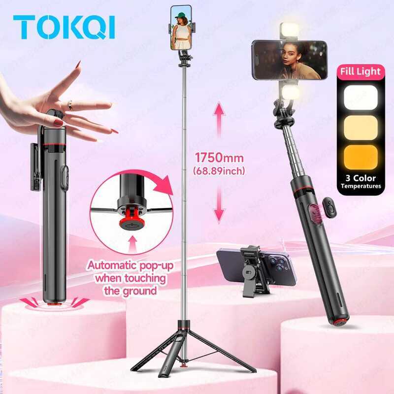 TOKQI TT02 Auto Pop Open ขาตั้งกล้อง Selfie Stick สําหรับโทรศัพท์มือถือพร้อมรีโมทบลูทูธไร้สายแม่เหล็