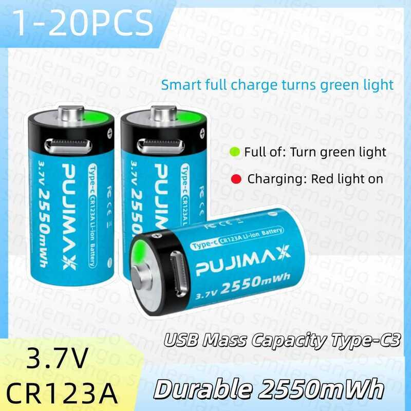 แบตเตอรี่ลิเธียมแบบชาร์จได้ Type-C รุ่น CR123A ความจุ 2550mWh 3V แบตเตอรี่แบบชาร์จได้ ความจุสูง พกพา