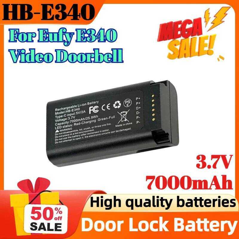 แบตเตอรี่ล็อคประตู HB-E340 3.7V 7000mAh สำหรับกริ่งประตูวิดีโอ Eufy E340 แบตเตอรี่ลิเธียมไอออนแบบชาร