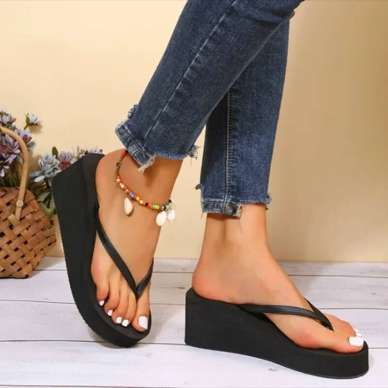 Women's Wedge Heel Flip-Flops Summer Shoes Slippers 5Cm Beach Home Foam