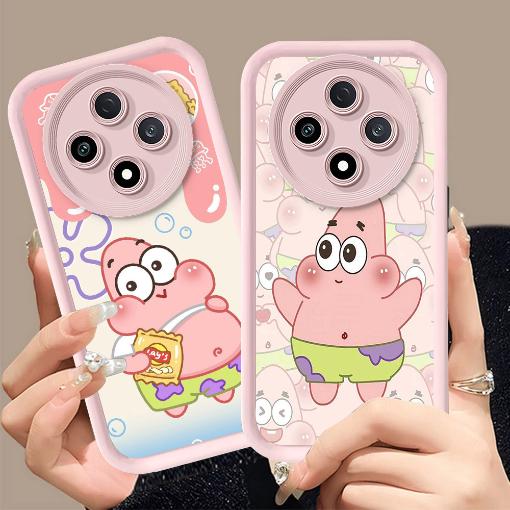 Q-5 SpongeBob ขาวดำเคสโทรศัพท์หรับ OPPO Reno 12F 12FS F27 5G ปกสีชมพู