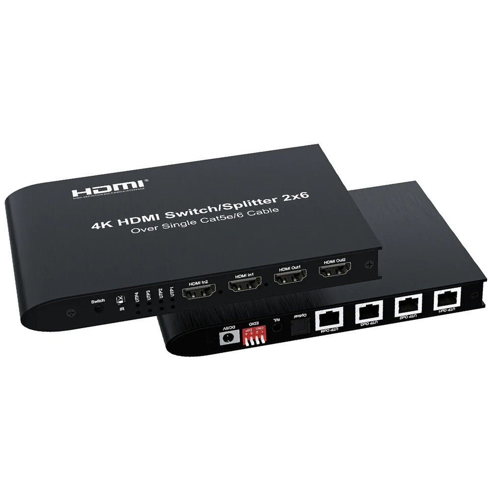 4K 2x6 HDMI Switch Splitter Audio Video Converter 2 HDMI ใน 2 Out 4 RJ45 เอาต์พุต Vs 4K 120m HDMI Et