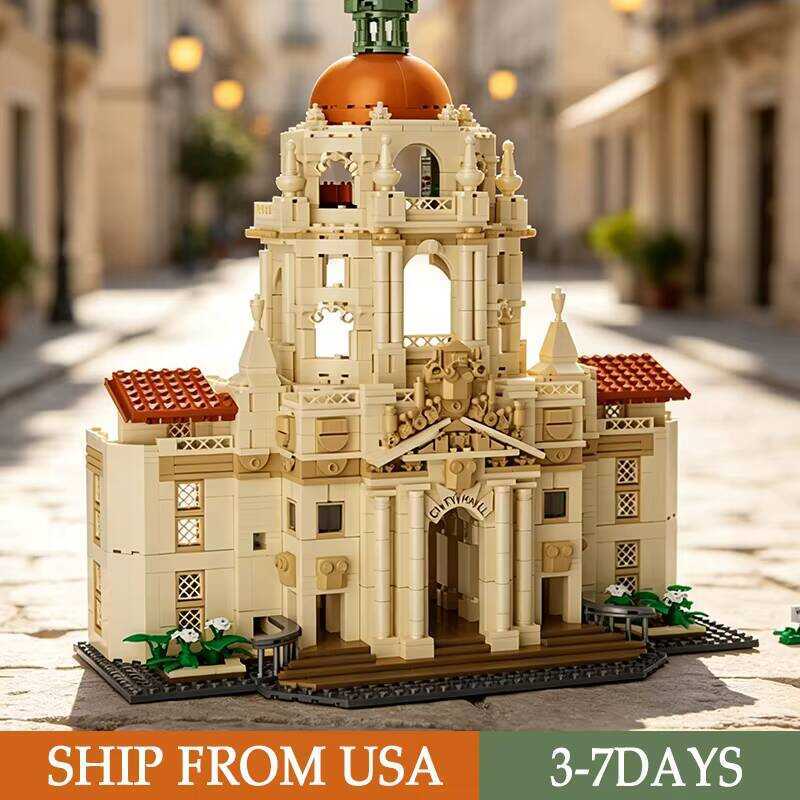 t Famous Landmark Architecture Model Kit Street View City Hall Toys Collectible Construction Bricks
