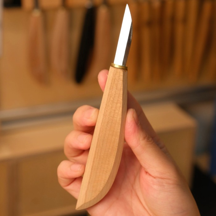 Wood Carving Knife  Fine Detail Straight Edge Carving Tool for Basswood (DC53 Steel, Cherry Wood Ha